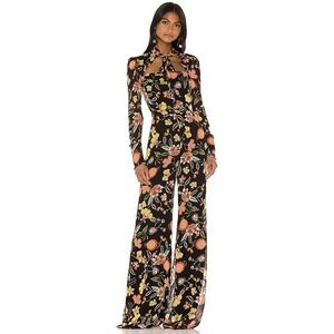 ALEXIS Imogene Floral Jumpsuit Black Nouveau Long Sleeve Wide Leg Tie Neck XS